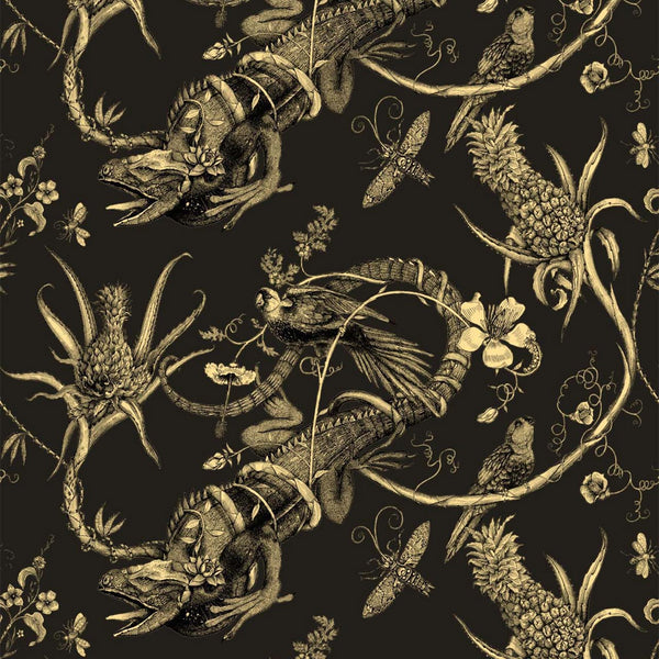 Iguana Superwide Bronze on Brown | Timorous Beasties Wallcovering