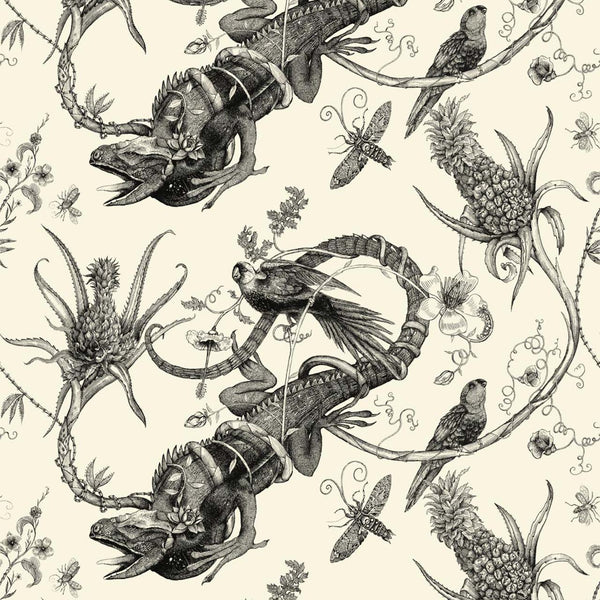 Iguana Superwide Black on Ivory | Timorous Beasties Wallcovering