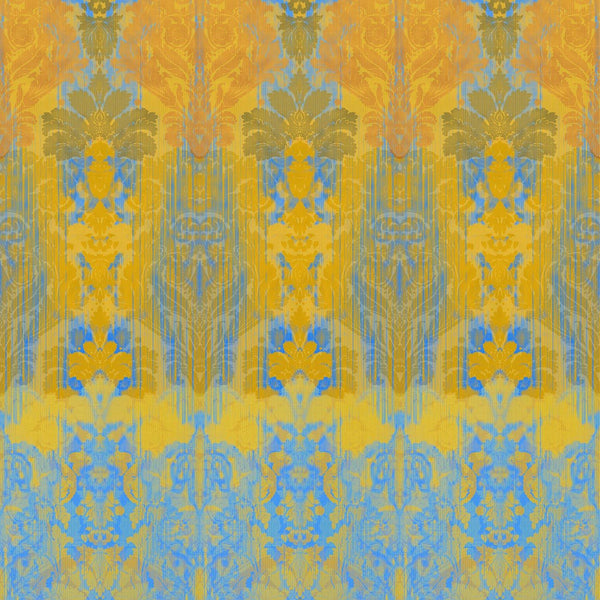 Ikat Damask Blues and Golds | Timorous Beasties Wallcovering