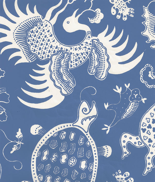 Indramayu Reverse French Blue on Off White Screen Printed | China Seas