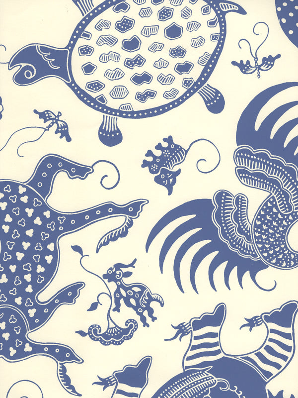 Indramayu Reverse Royal Blue on Off White Screen Printed | China Seas