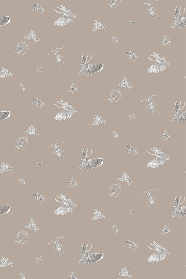 Insect - Hand Printed Beige & White on Stone | Timorous Beasties Wallcovering