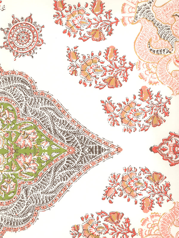 Isfahan Melon Green Brown on Almost White Screen Printed | China Seas