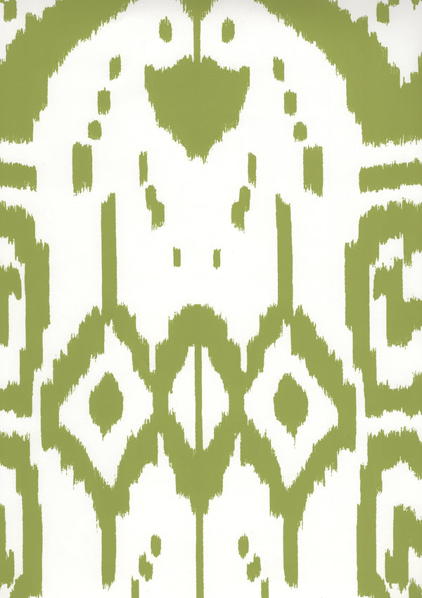 Island Ikat Pistachio on White Screen Printed - Off-White Commercial Wallcovering | China Seas