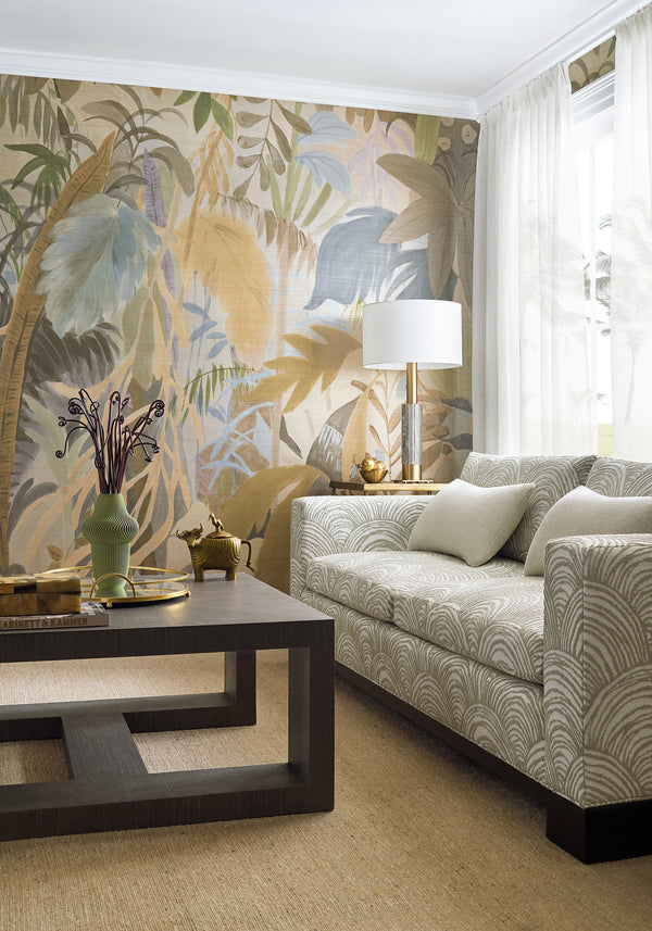 Rainforest Mural Natural On Metallic Fabric | Thibaut