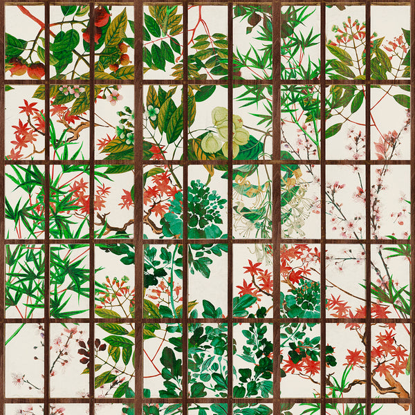 Japanese Garden - Taupe, Green, Red, Brown Wallcovering | Mind the Gap