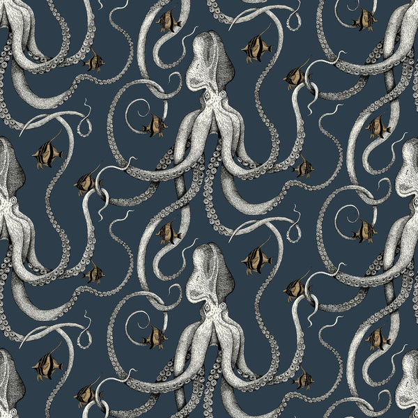 Octopoda - 1 Dark Blue | Kravet Couture | Josephine Munsey Portfolio I | Novelty Wallcovering Print