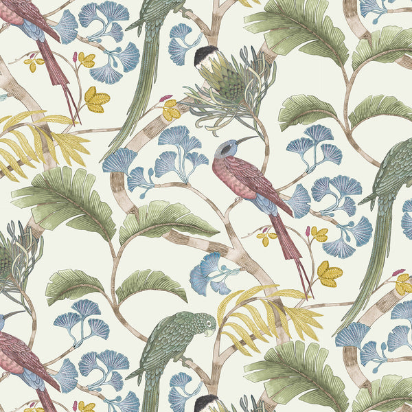 Living Branches - 1 Green | Kravet Couture | Josephine Munsey Portfolio I | Animal/Insects Botanical & Floral Wallcovering Print
