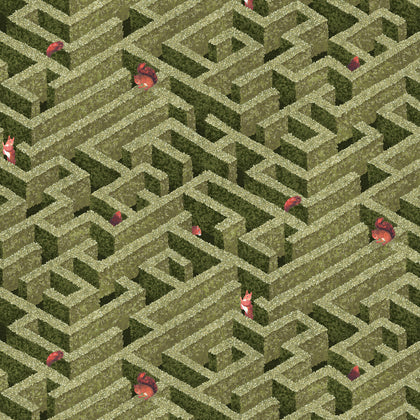 Labyrinth With Squirrels - 1 Olive Green | Kravet Couture | Josephine Munsey Portfolio I | Botanical & Floral Novelty Wallcovering Print