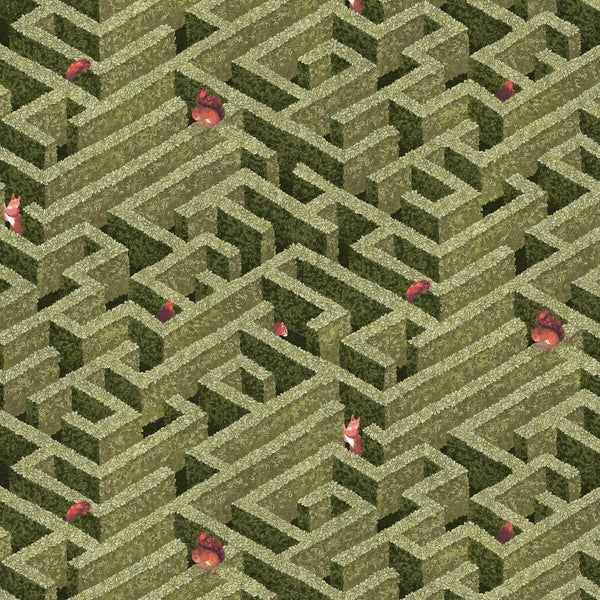 Labyrinth With Squirrels - 1 Olive Green | Kravet Couture | Josephine Munsey Portfolio I | Botanical & Floral Novelty Wallcovering Print