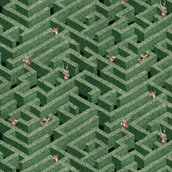 Labyrinth With Deer - 1 Green | Kravet Couture | Josephine Munsey Portfolio I | Botanical & Floral Novelty Wallcovering Print