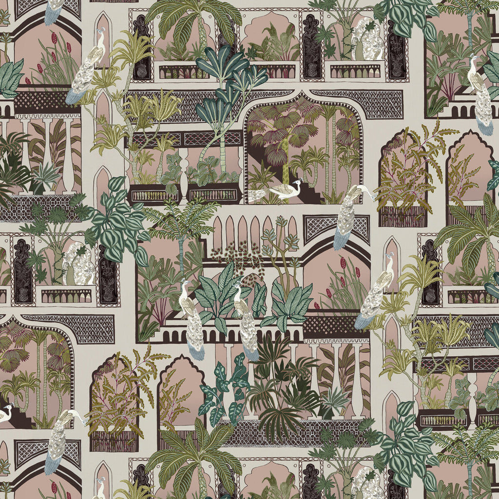 Peacock Arches - 1 Pink | Kravet Couture | Josephine Munsey Portfolio I | Animal/Insects Novelty Wallcovering Print
