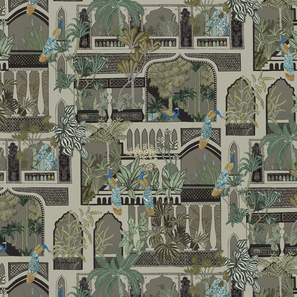Peacock Arches - 11 Green | Kravet Couture | Josephine Munsey Portfolio I | Animal/Insects Novelty Wallcovering Print