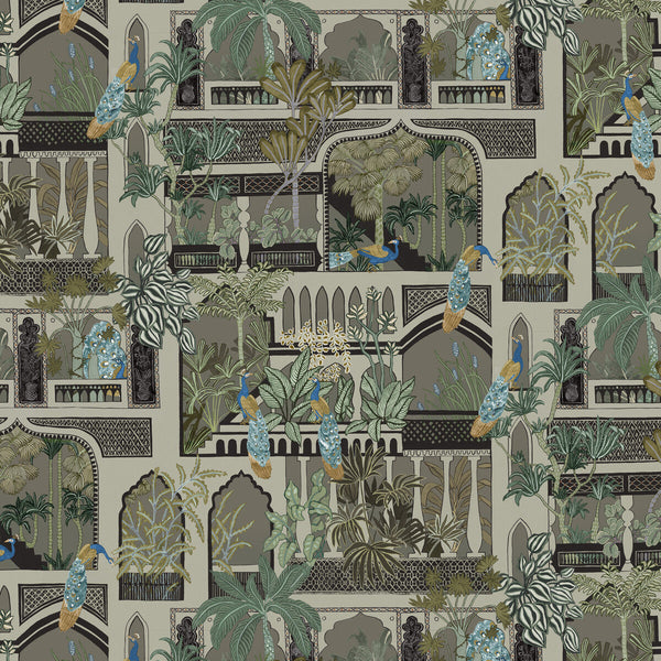 Peacock Arches - 11 Green | Kravet Couture | Josephine Munsey Portfolio I | Animal/Insects Novelty Wallcovering Print