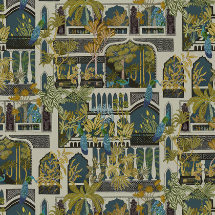 Peacock Arches - 21 Teal | Kravet Couture | Josephine Munsey Portfolio I | Animal/Insects Novelty Wallcovering Print