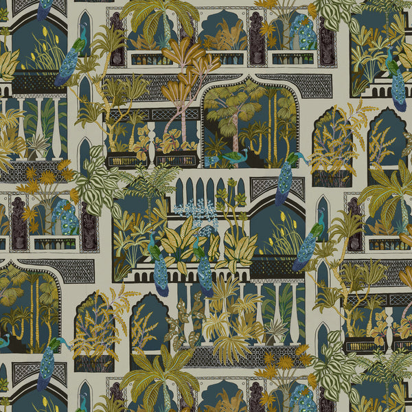 Peacock Arches - 21 Teal | Kravet Couture | Josephine Munsey Portfolio I | Animal/Insects Novelty Wallcovering Print