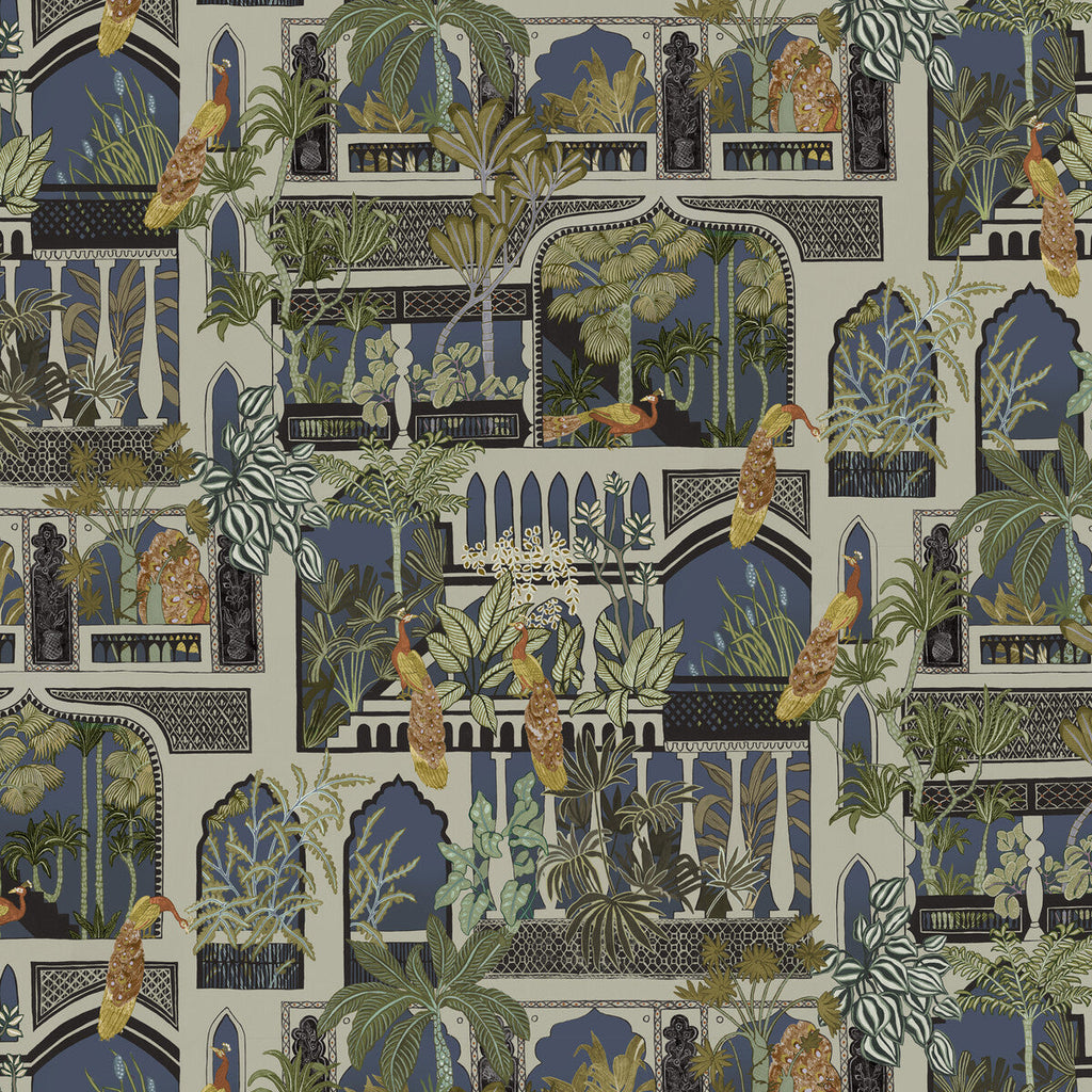 Peacock Arches - 31 Dark Blue | Kravet Couture | Josephine Munsey Portfolio I | Animal/Insects Novelty Wallcovering Print