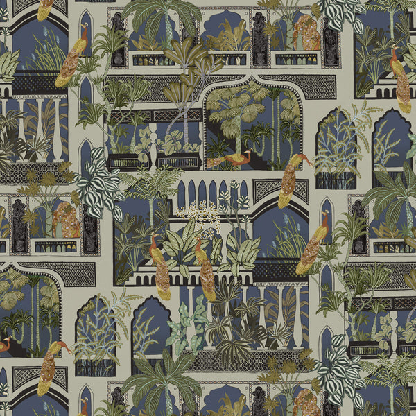 Peacock Arches - 31 Dark Blue | Kravet Couture | Josephine Munsey Portfolio I | Animal/Insects Novelty Wallcovering Print