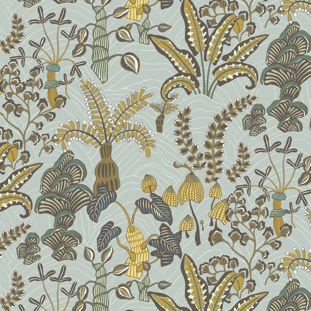 Woodland Floor - 1 Turquoise | Kravet Couture | Josephine Munsey Portfolio I | Botanical & Floral Wallcovering Print