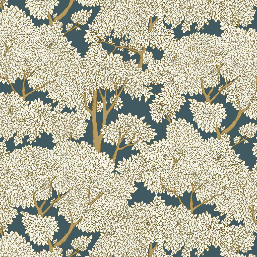 Stockend Woods - 1 Dark Blue | Kravet Couture | Josephine Munsey Portfolio I | Botanical & Floral Wallcovering Print