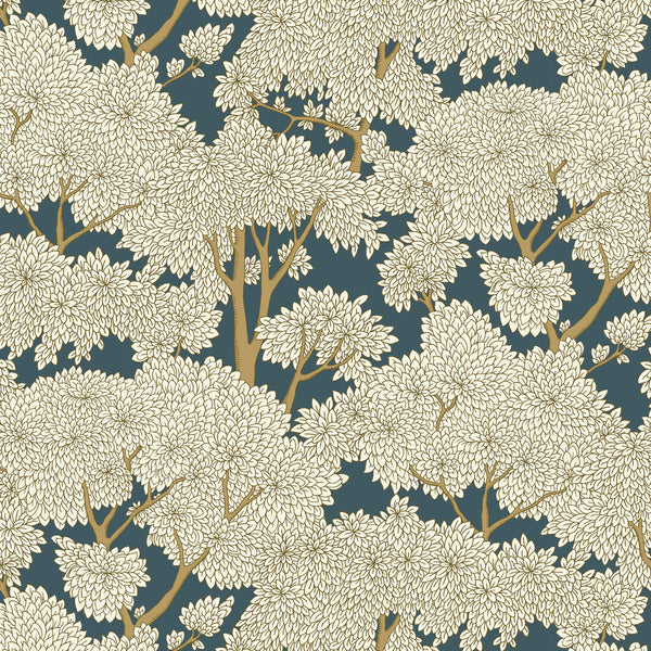 Stockend Woods - 1 Dark Blue | Kravet Couture | Josephine Munsey Portfolio I | Botanical & Floral Wallcovering Print