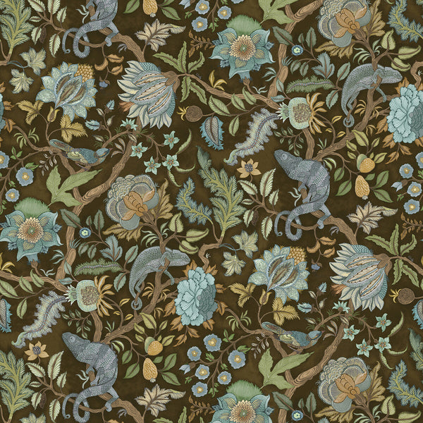 Chameleon Trail Wp - 21 Brown | Kravet Couture | Josephine Munsey Portfolio Ii | Animal/Insects Botanical & Floral Wallcovering Print