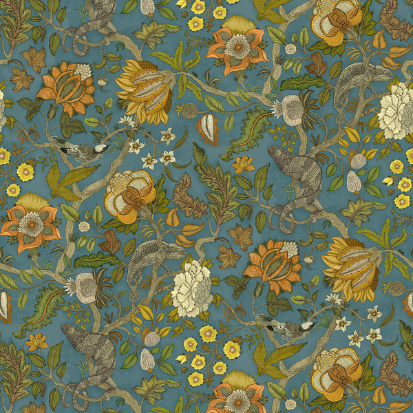 Chameleon Trail Wp - 31 Teal | Kravet Couture | Josephine Munsey Portfolio Ii | Animal/Insects Botanical & Floral Wallcovering Print