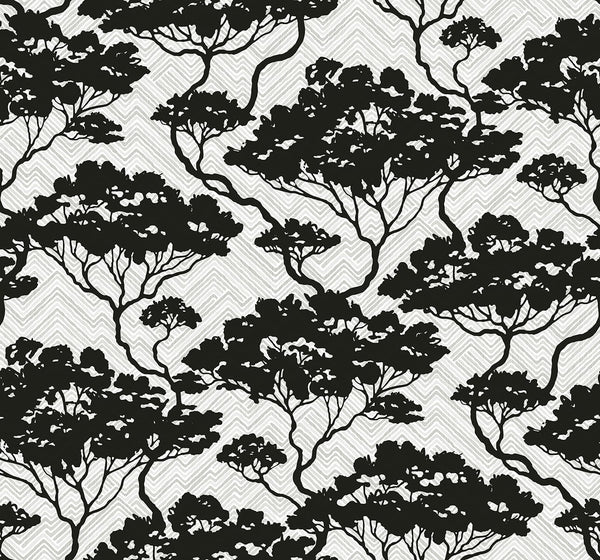 Fentucci Nara Stringcloth Rustic Botanical - Onyx & Fog | Architectural Wallcoverings