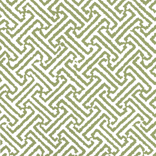 Java Java Bali Green on White Screen Printed - White Wallcovering | China Seas