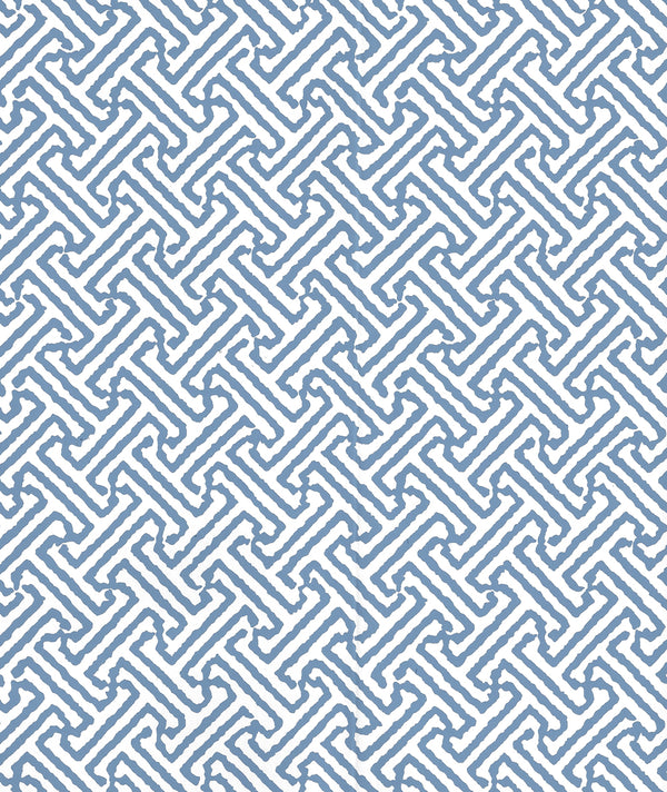 Java Petite Blue on White Screen Printed - White Wallcovering | China Seas