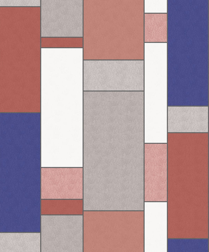 Malibu De Stijl Geometric Wallpaper - Art Deco Geometric - Cobalt & Red Brick | Malibu Wallpaper