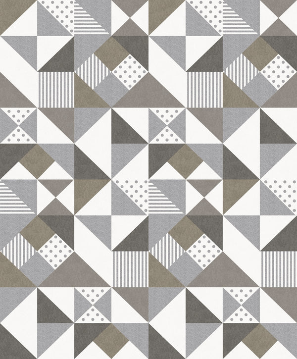Lozenge Geometric Art Deco Geometric - Silver & Antique Bronze | Architectural Wallcoverings