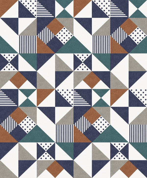 Lozenge Geometric Art Deco Geometric - Indigo & Burnt Orange | Architectural Wallcoverings