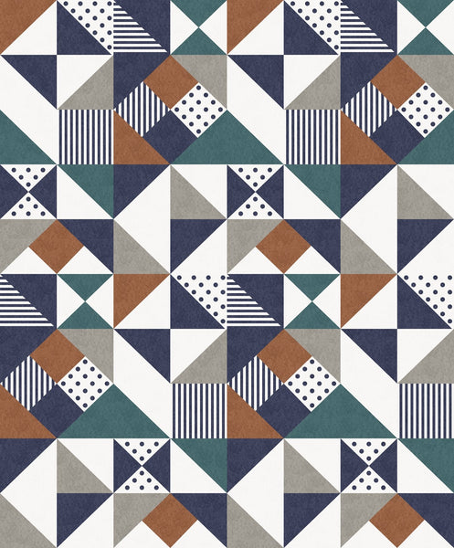 Malibu Lozenge Geometric Wallpaper - Art Deco Geometric - Indigo & Burnt Orange | Malibu Wallpaper