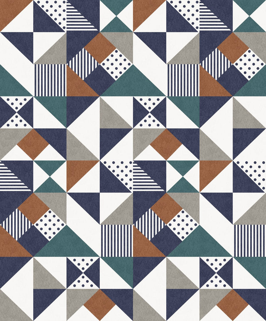Malibu Lozenge Geometric Wallpaper - Art Deco Geometric - Indigo & Burnt Orange | Malibu Wallpaper