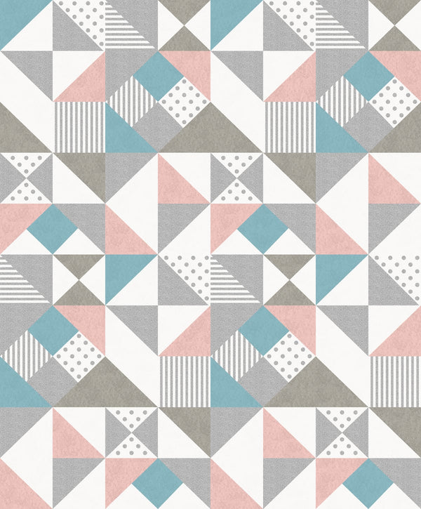 Lozenge Geometric Art Deco Geometric - Metallic Silver & Perry Teal | Architectural Wallcoverings