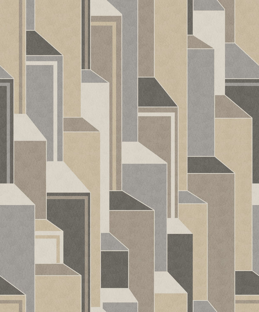 Malibu Deco Geometric Wallpaper - Art Deco Geometric - Latte & Graphite | Malibu Wallpaper