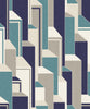 Malibu Deco Geometric Wallpaper - Art Deco Geometric - Perry Teal & Indigo | Malibu Wallpaper