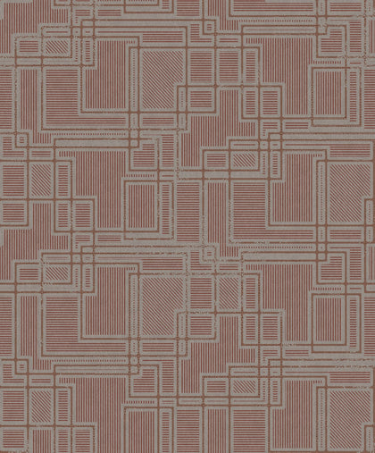 Bauhaus Cityscape Art Deco Geometric - Burgundy & Graphite | Architectural Wallcoverings