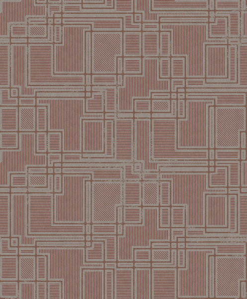 Malibu Bauhaus Cityscape Wallpaper - Art Deco Geometric - Burgundy & Graphite | Malibu Wallpaper