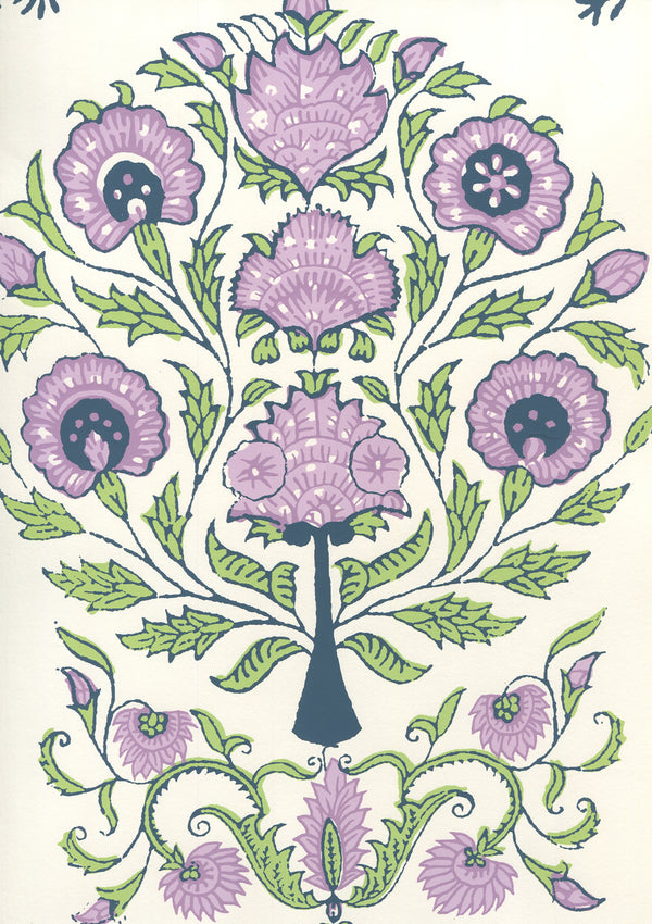 Kalamkari All Over Lavender Green Navy Screen Printed | China Seas
