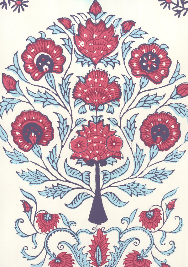 Kalamkari All Over Red Burgundy Purple Screen Printed | China Seas
