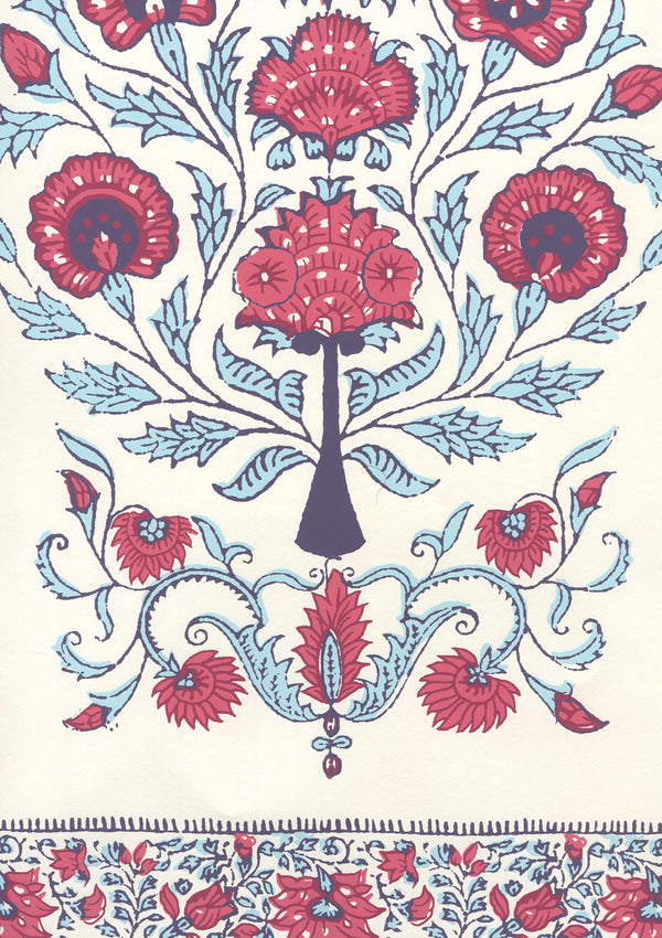 Kalamkari Border Red Burgundy Purple Screen Printed | China Seas