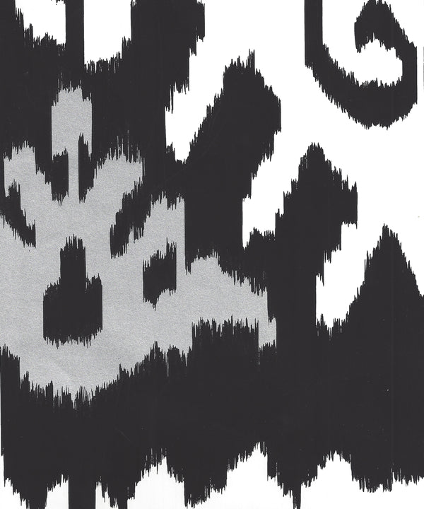 Kazak Black Metallic Silver on White Screen Printed | China Seas