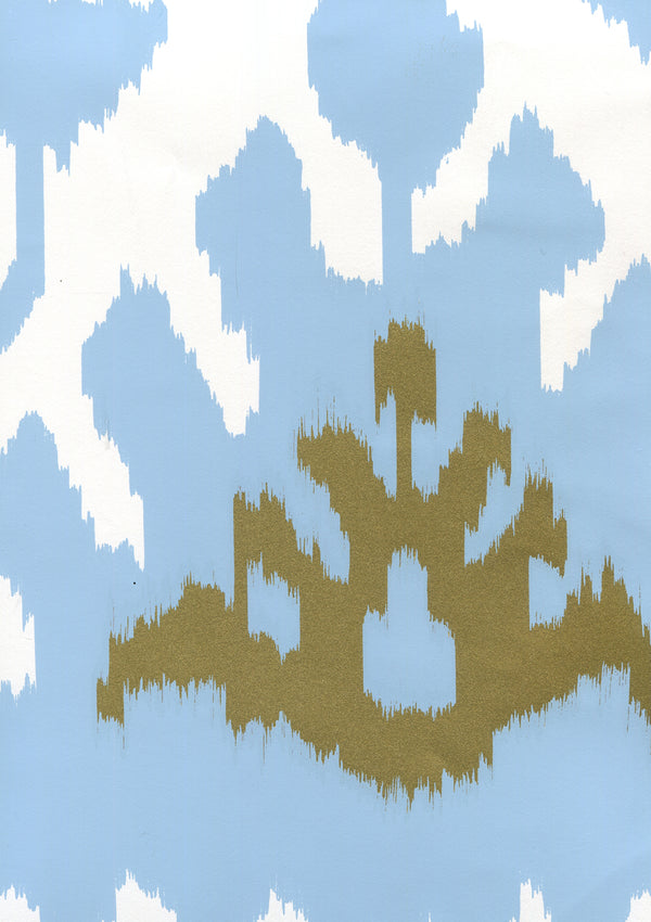 Kazak Blue Metallic Gold on White Screen Printed | China Seas