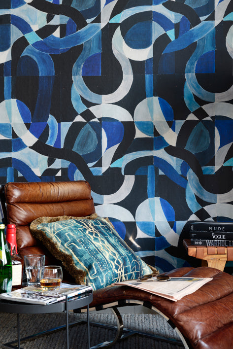 Labyrinthine - Ivory, Indigo Wallcovering | Mind the Gap