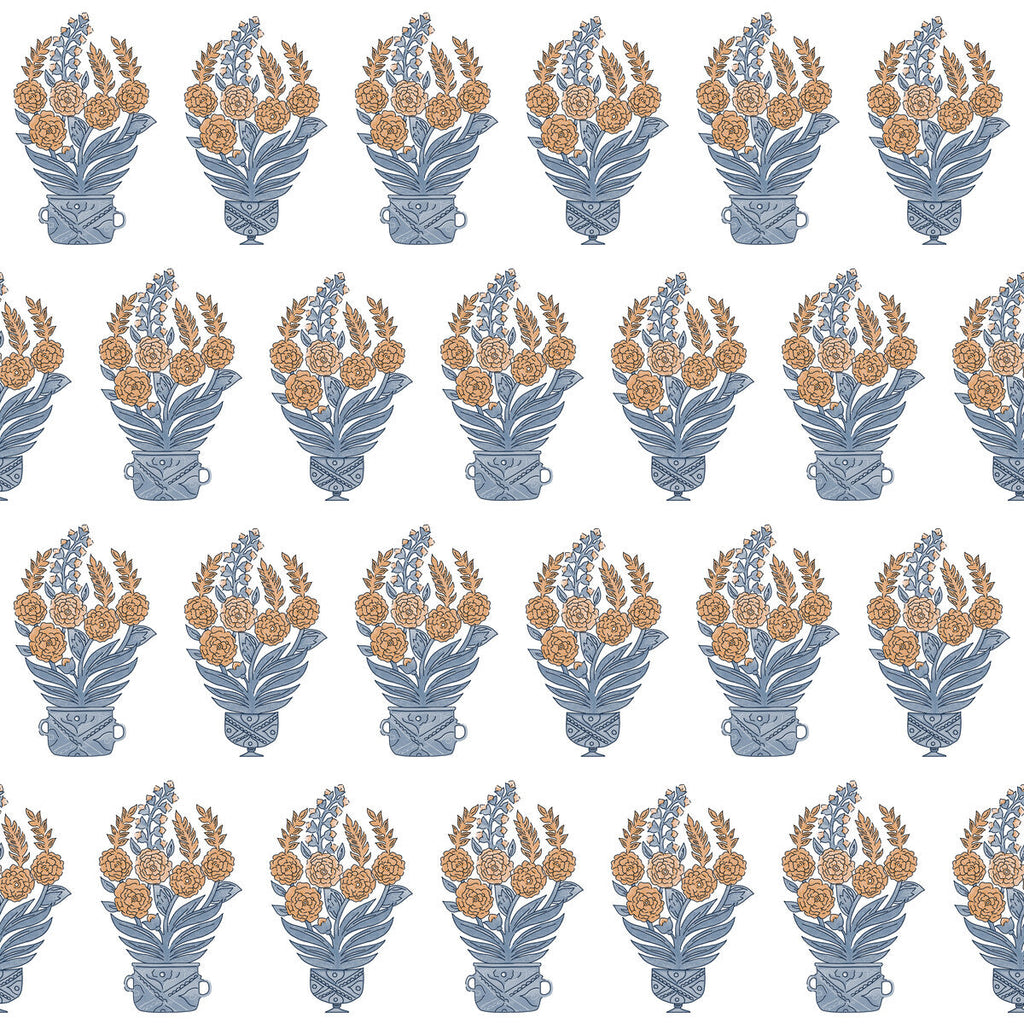 Samples and Purchasing available for Celorio Wp - Azul/Teja Multi By Gaston Y Daniela | Lorenzo Castillo V |Botanical & Floral  Wallcovering Print at Designer Wallcoverings and Fabrics