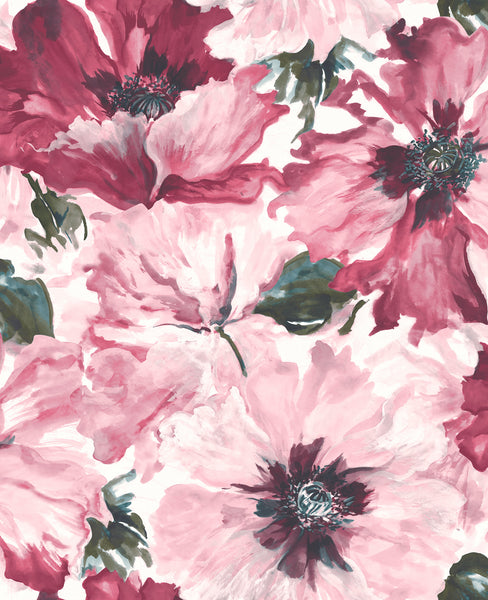 Malibu Cecita Wallpaper - Transitional Floral - Blush and Wine | Malibu Wallpaper