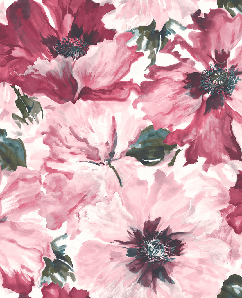 Malibu Cecita Wallpaper - Transitional Floral - Blush and Wine | Malibu Wallpaper