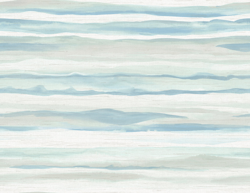 Malibu Kentmere Waves Wallpaper - Contemporary Watercolor - Sky Blue and Off-White | Malibu Wallpaper